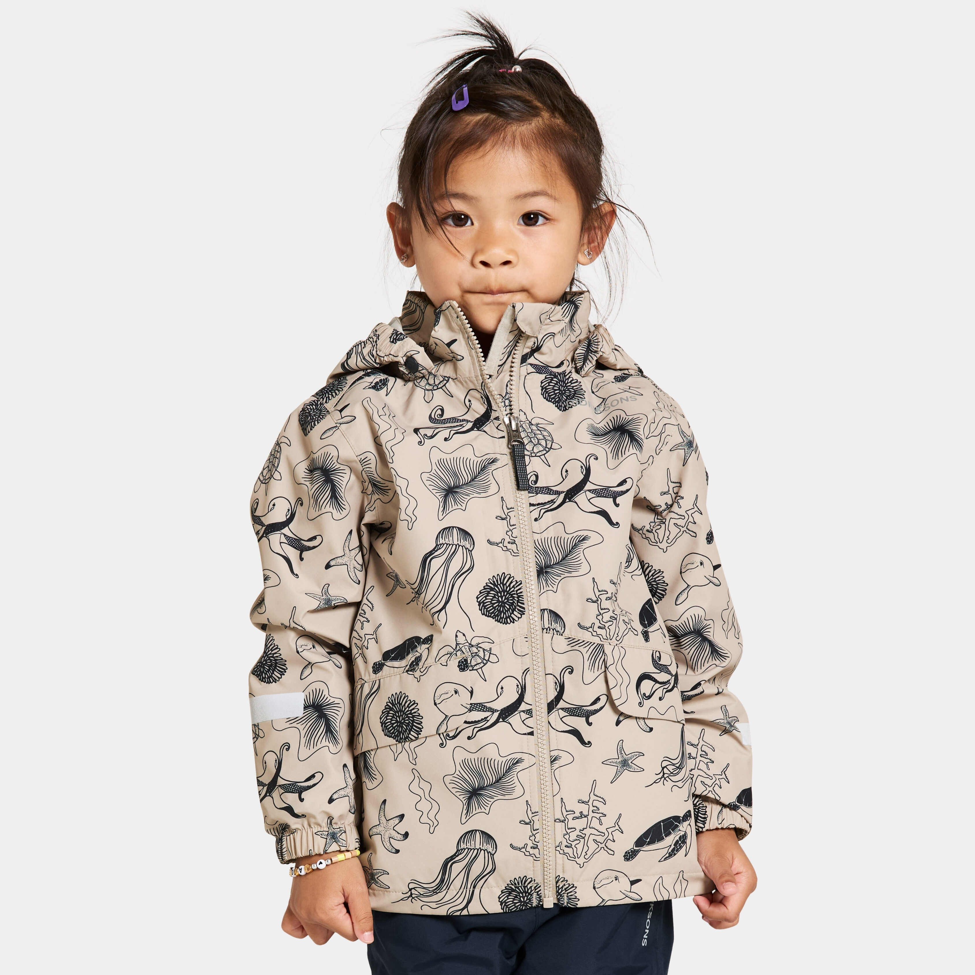 Norma Printed Kids' Jacket - Ocean Beach Beige - Kids' Waterproof Jacket - Beige - Size: 140 - Didriksons