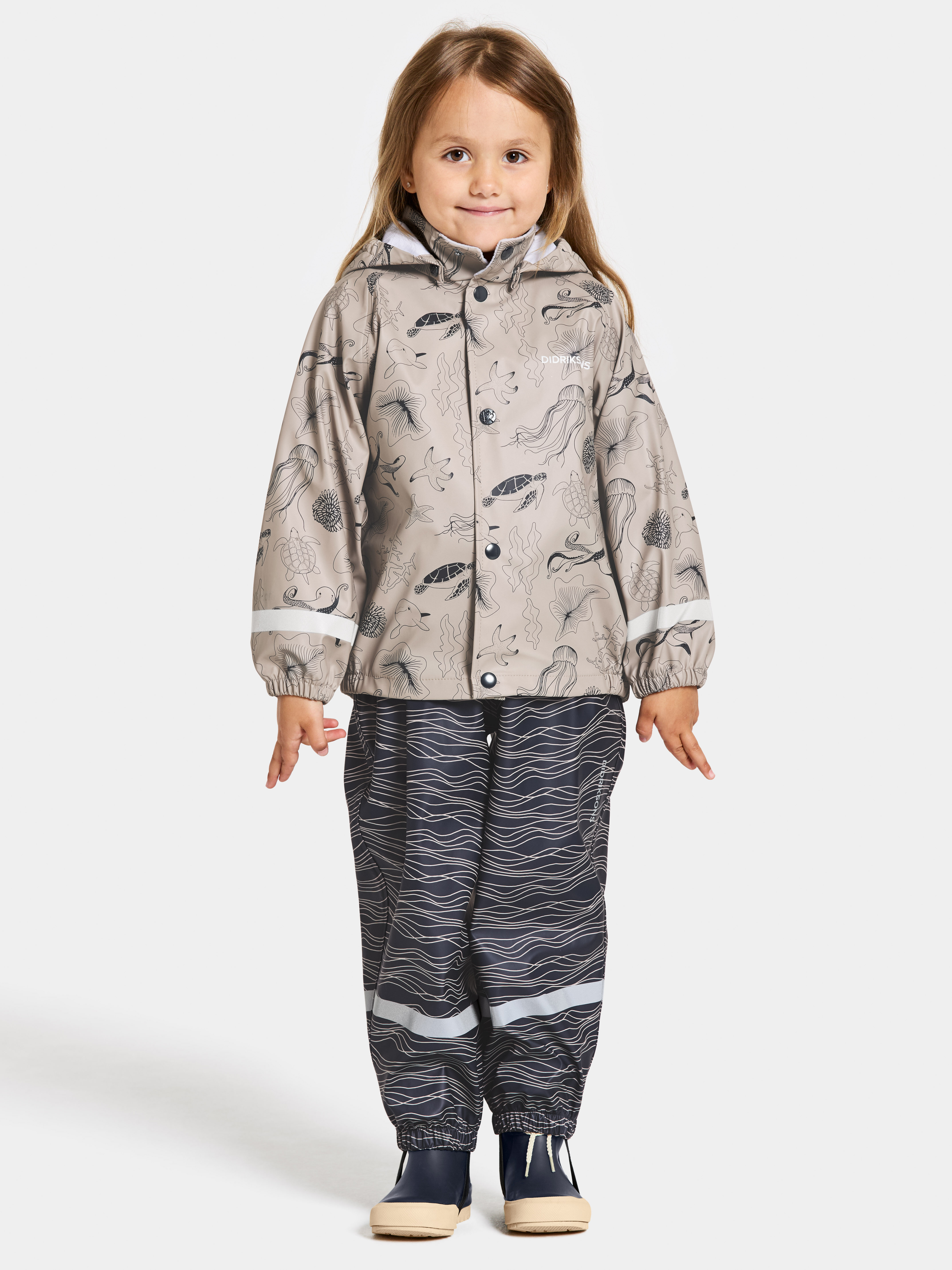 Slaskeman Printed Kids' Set - Ocean Beach Beige - Barn - Regnställ - Beige - Storlek: 140 - Didriksons