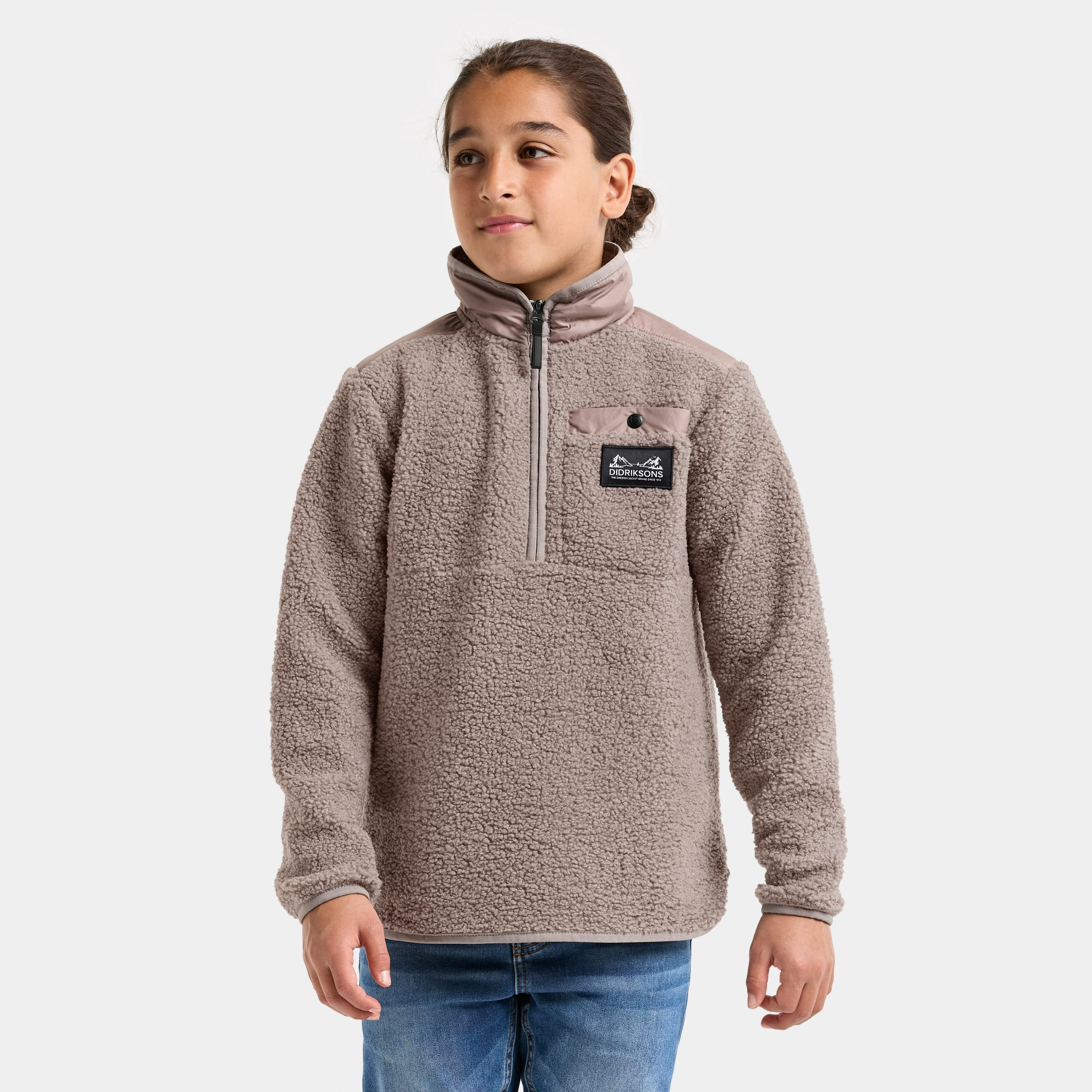 Exa Kids' Half Zip - Ash Brown - Kids' Pile Fleece - Brown - Size: 130 - Didriksons