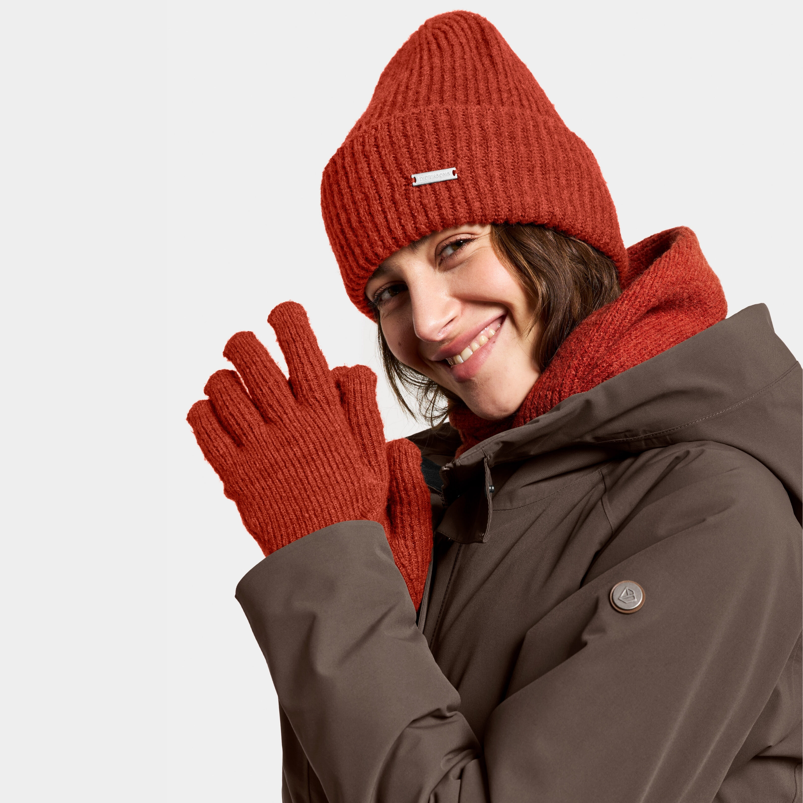 Malia Glove - Rust - Unisex Knitted gloves - Red - Size: One Size - Didriksons
