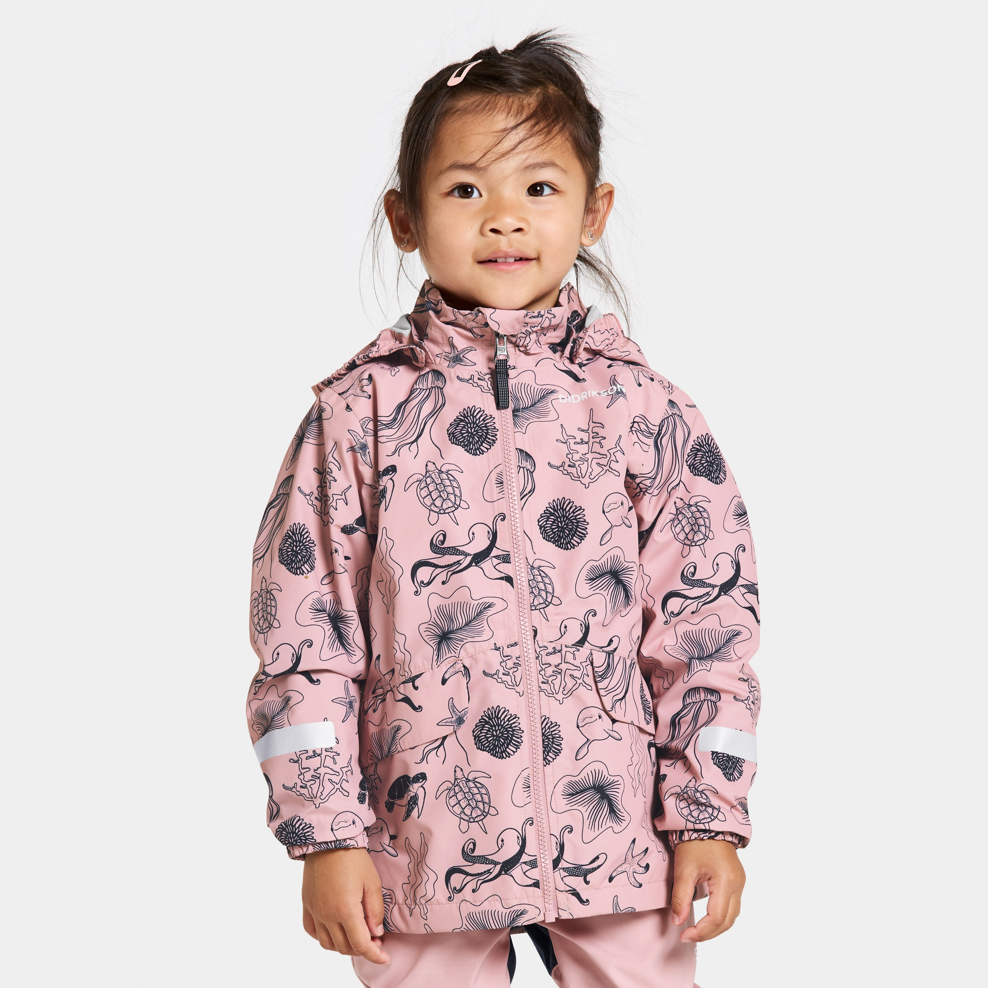 Norma Printed Kids' Jacket - Ocean Soft Pink - Barn - Regnjakke - Rosa - Størrelse: 90 - Didriksons