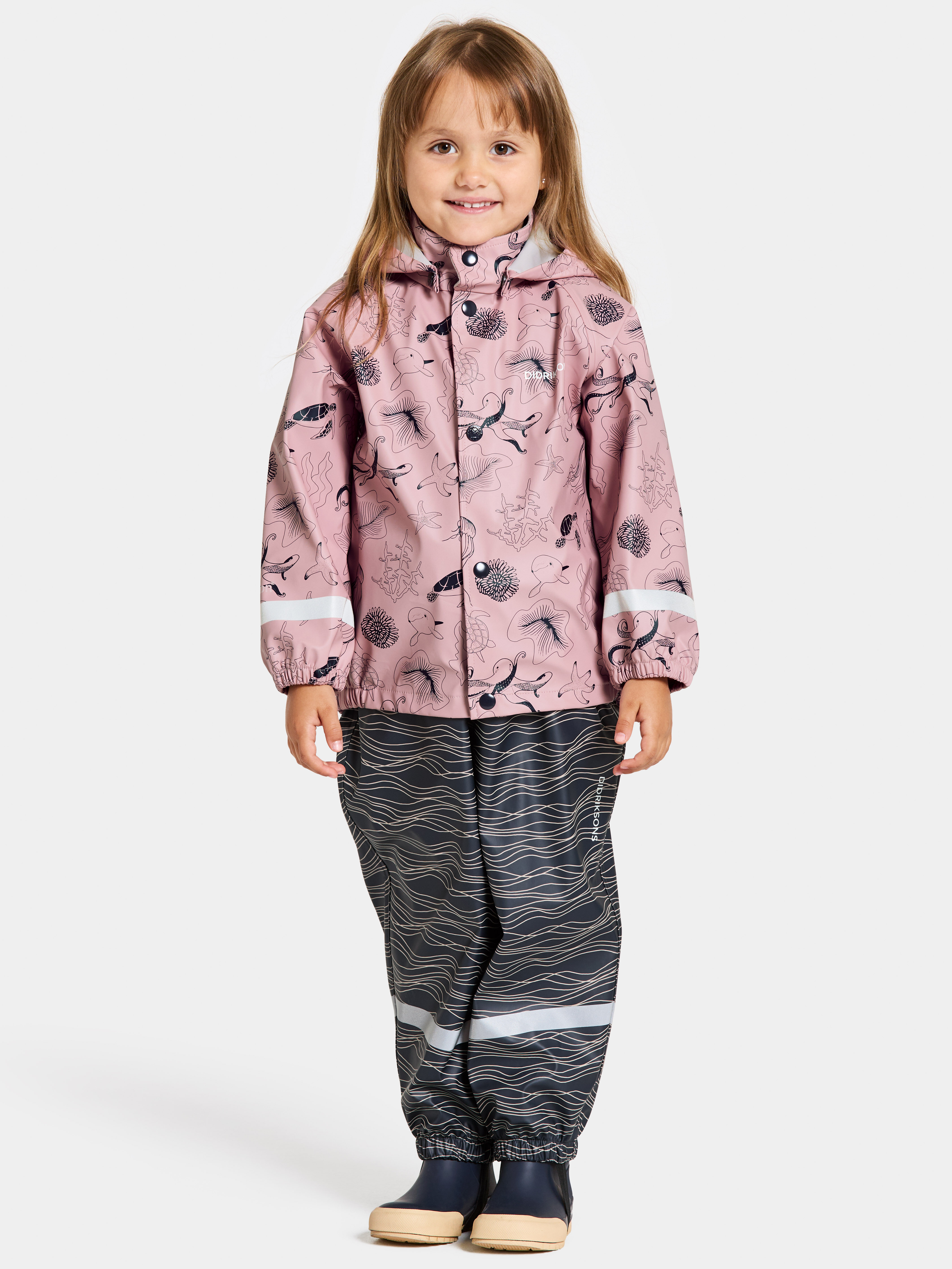 Slaskeman Printed Kids' Set - Ocean Soft Pink - Barn - Regnställ - Rosa - Storlek: 110 - Didriksons